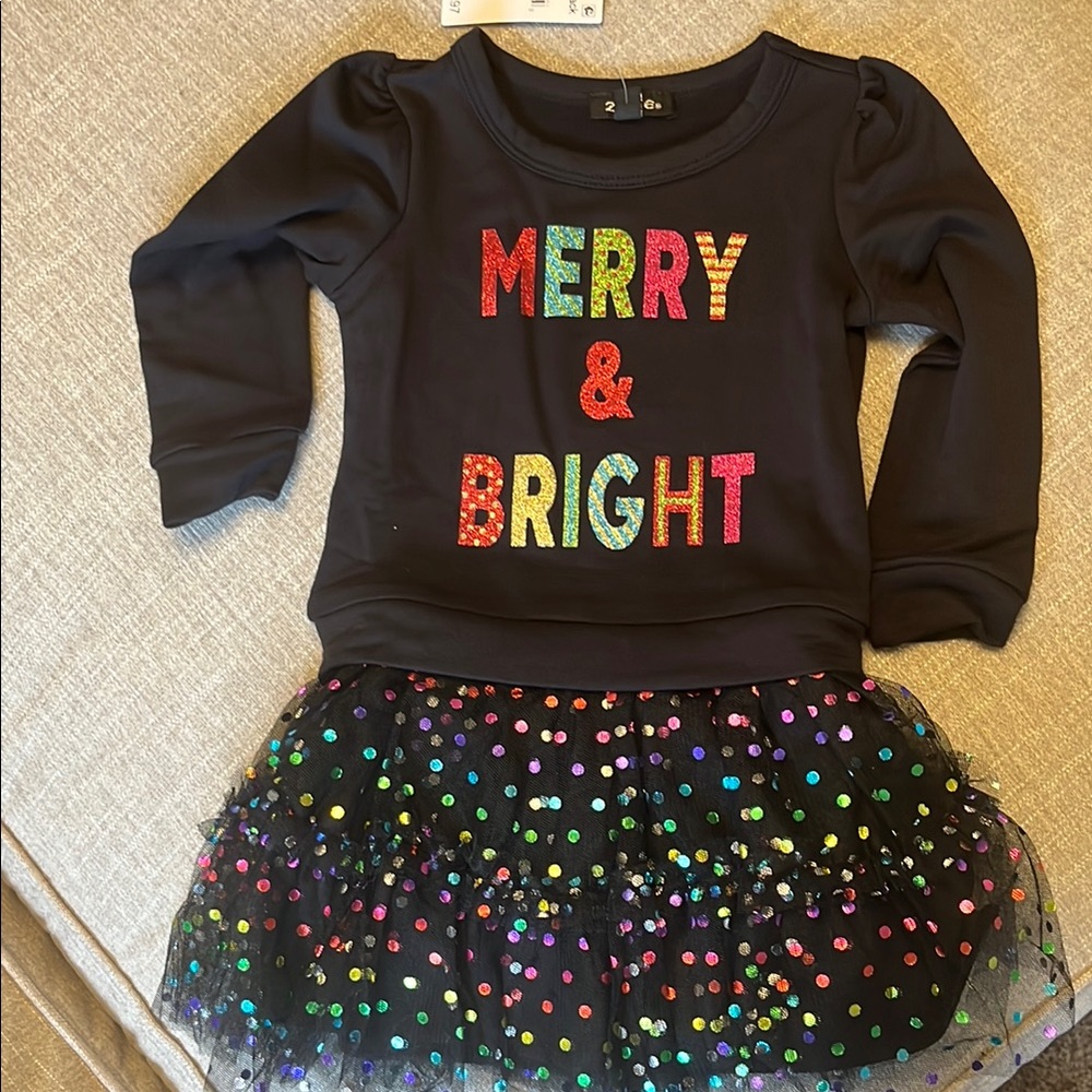 Black 'Merry & Bright' Dress with Colorful Polka Dots